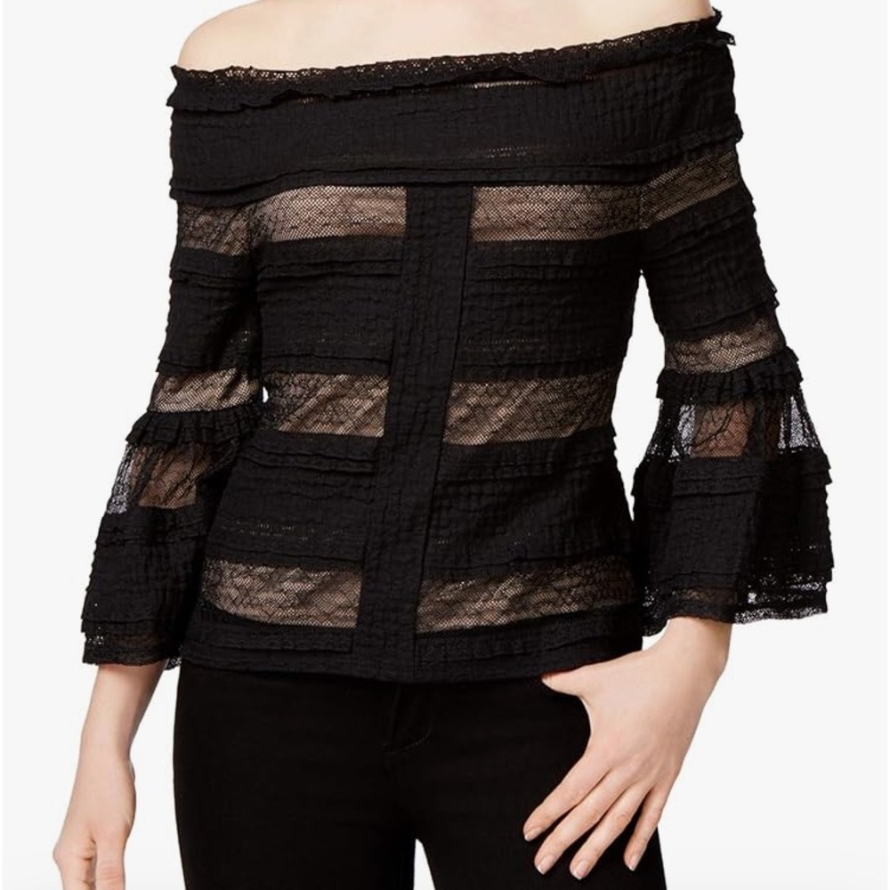 Rachel Roy Ruffled Off The Shoulder Blouse in Black